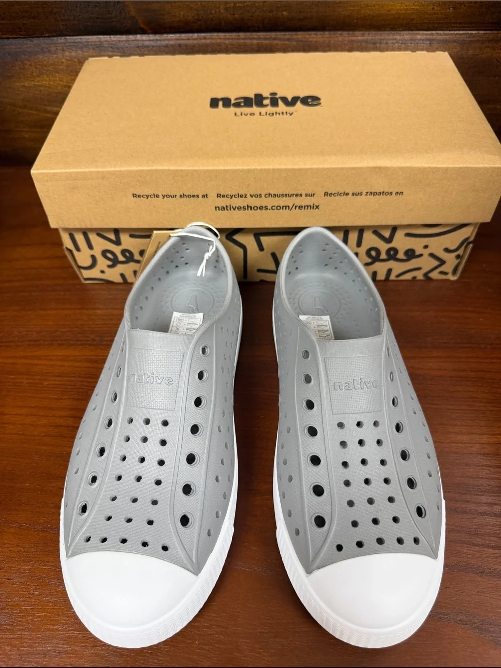 Kids Native Jefferson Slip-On Sneakers in Gray and White